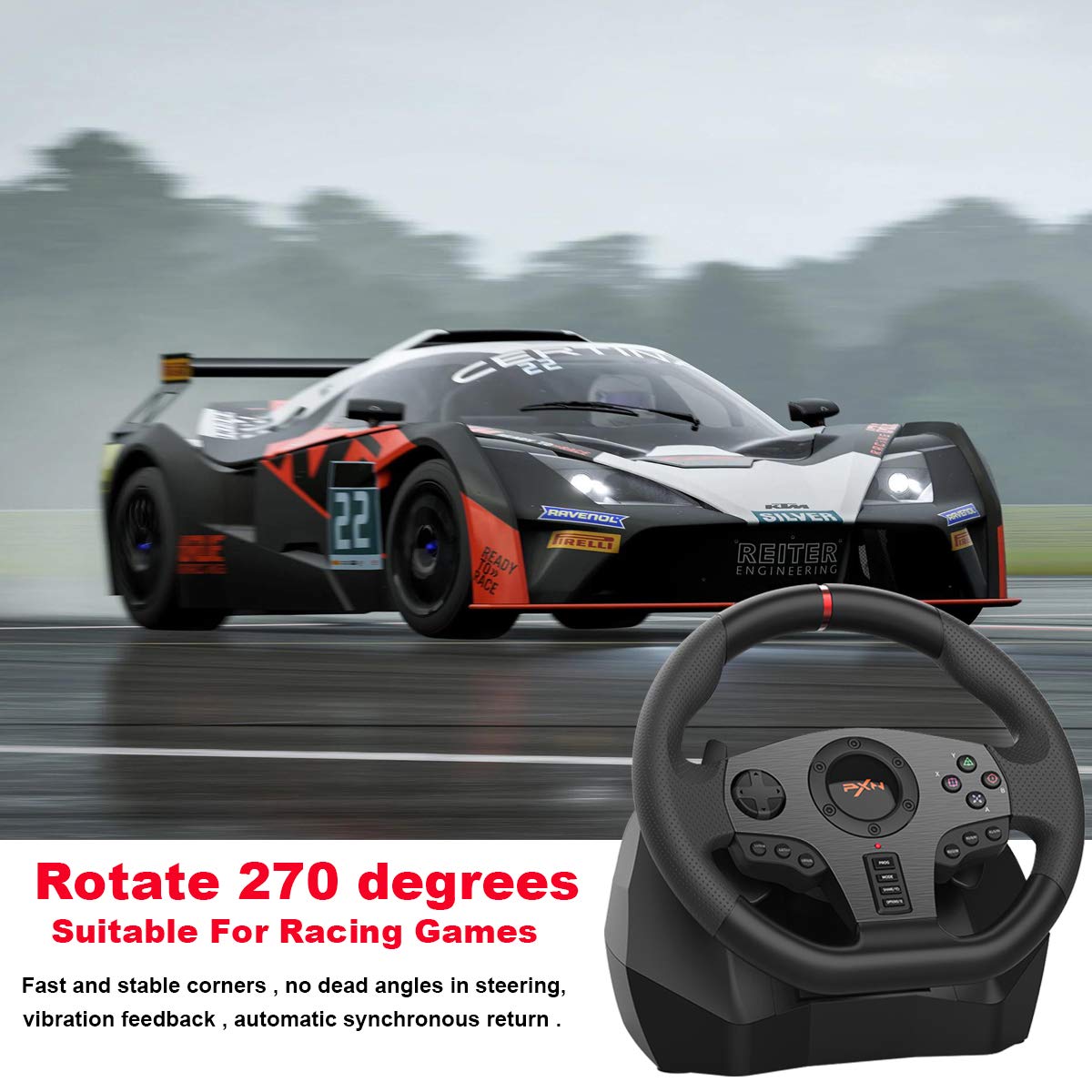 PXN V900 Gaming Steering Wheel - With Pedals and Joystick - Image 4