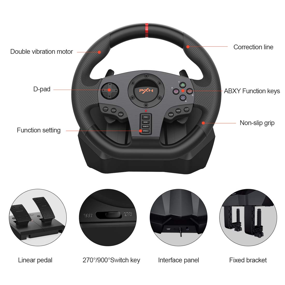 PXN V900 Gaming Steering Wheel - With Pedals and Joystick - Image 3