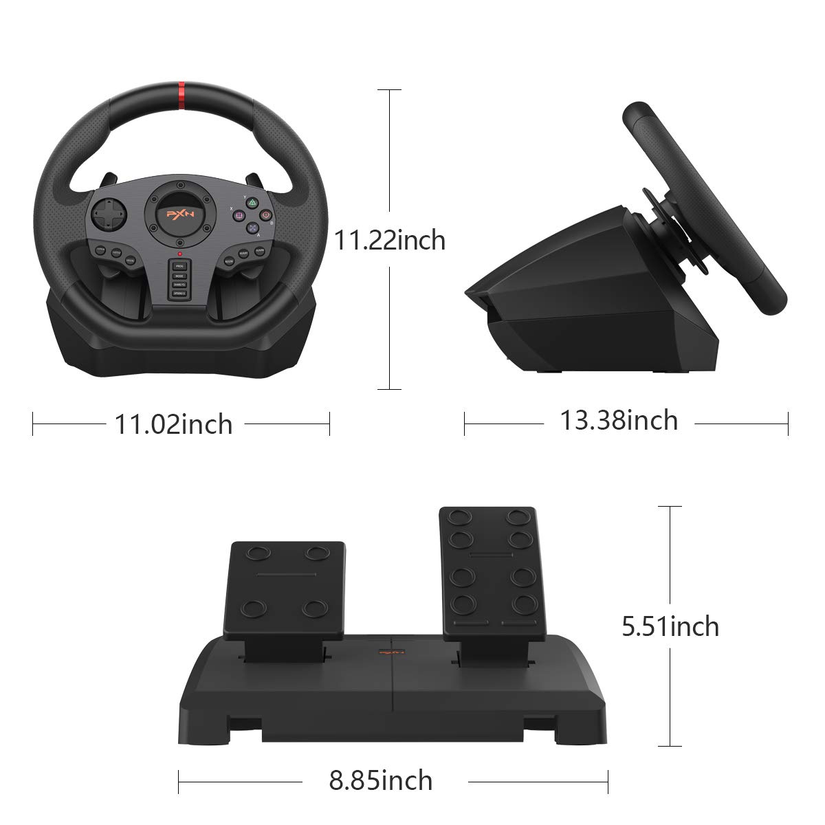 PXN V900 Gaming Steering Wheel - With Pedals and Joystick - Image 2