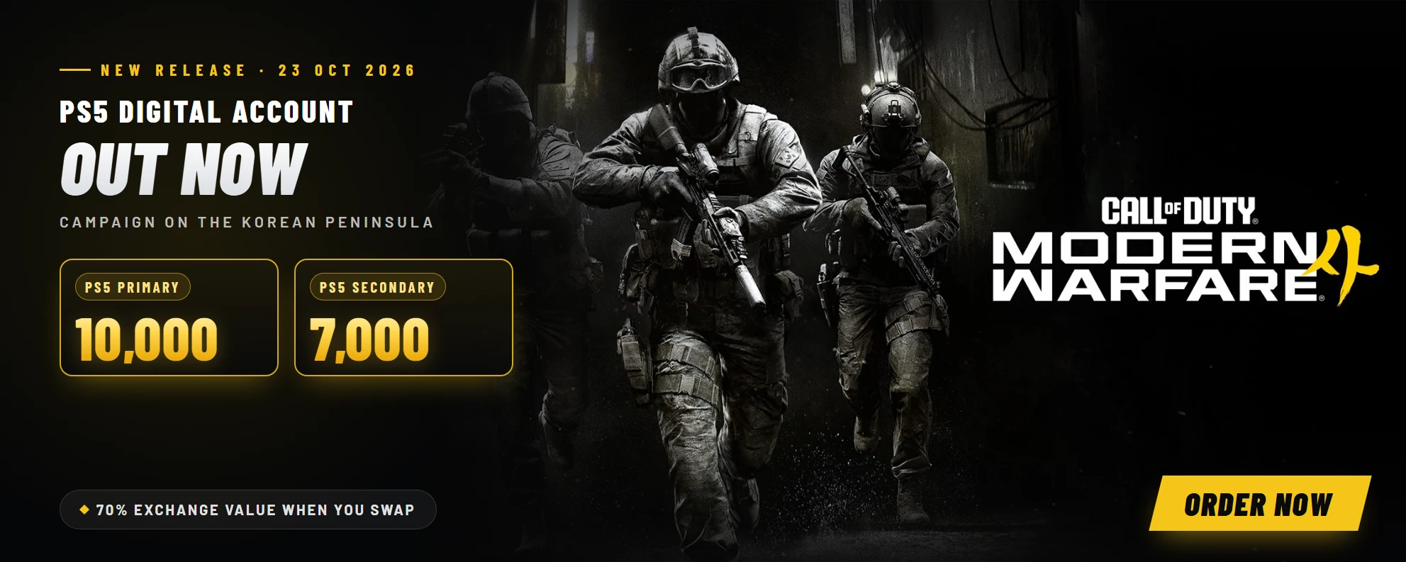 Call of Duty: Modern Warfare 4 PS5 digital account at GAMES CLUB: Primary Rs 10,000, Secondary Rs 7,000